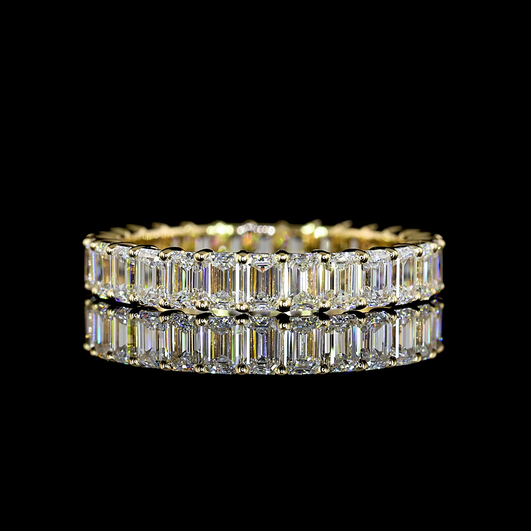 Lab-Grown 2.64 Carat Emerald E-VS Diamond 14K Yellow Gold Eternity Band Eternity