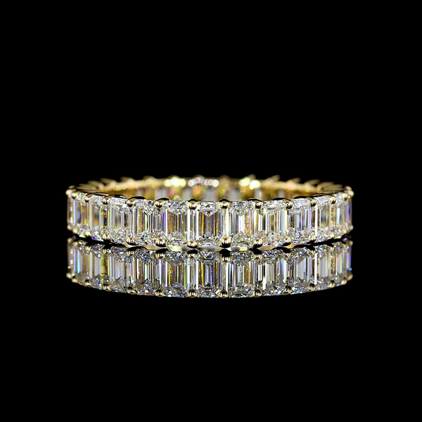 Lab-Grown 2.64 Carat Emerald E-VS Diamond 14K Yellow Gold Eternity Band Eternity