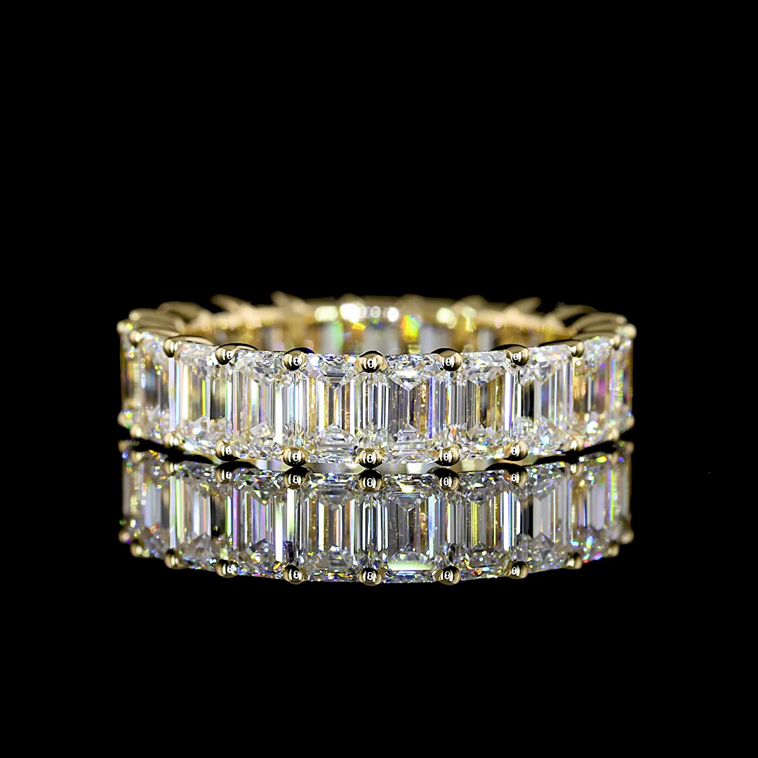 Lab-Grown 4.57 Carat Emerald E-VS Diamond 14K Yellow Gold Eternity Band Eternity