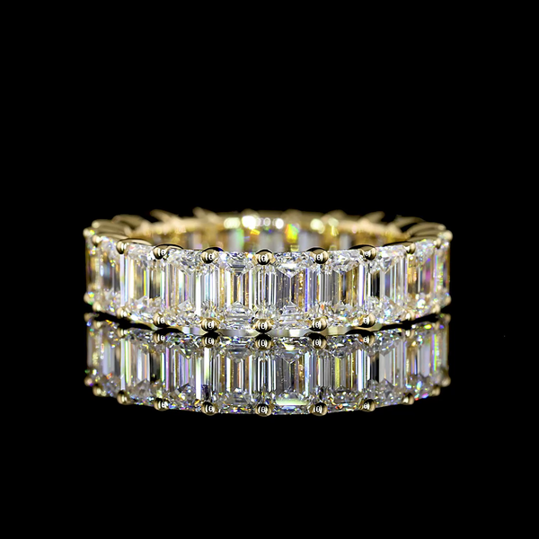 Lab-Grown 4.57 Carat Emerald E-VS Diamond 14K Yellow Gold Eternity Band Eternity