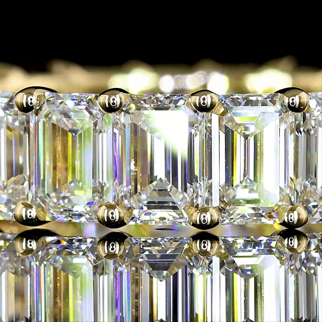 Lab-Grown 4.57 Carat Emerald E-VS Diamond 14K Yellow Gold Eternity Band Eternity