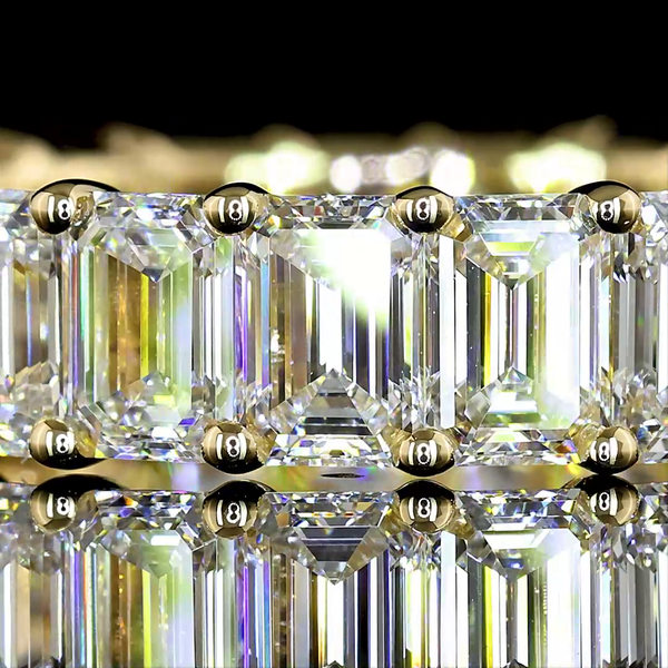 Lab-Grown 4.57 Carat Emerald E-VS Diamond 14K Yellow Gold Eternity Band Eternity