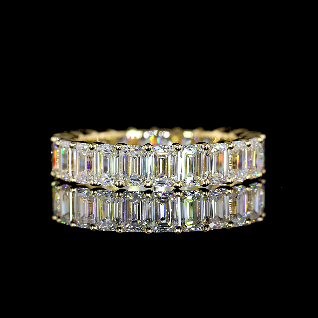 Lab-Grown 4.13 Carat Emerald E-VS Diamond 14K Yellow Gold Eternity Band Eternity