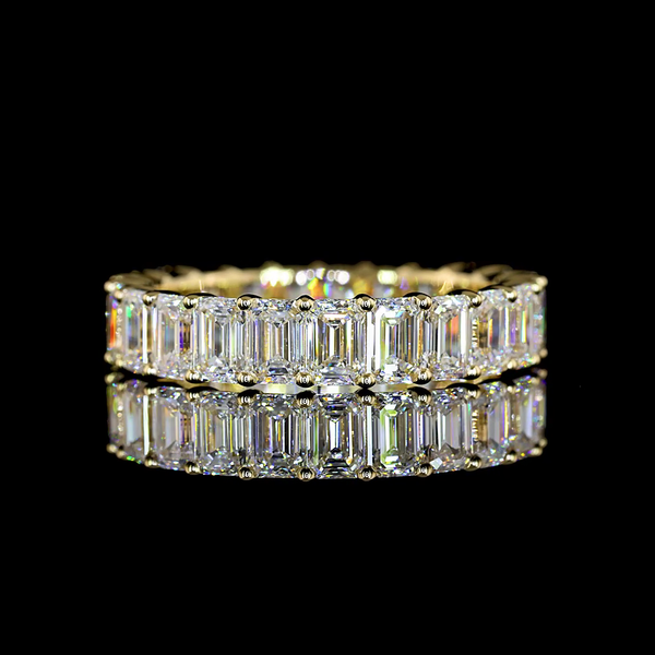 Lab-Grown 4.13 Carat Emerald E-VS Diamond 14K Yellow Gold Eternity Band Eternity
