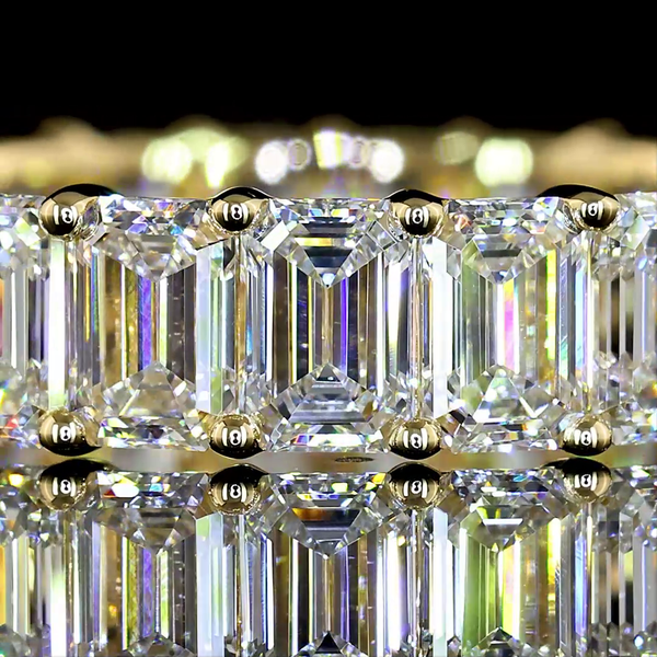 Lab-Grown 4.13 Carat Emerald E-VS Diamond 14K Yellow Gold Eternity Band Eternity
