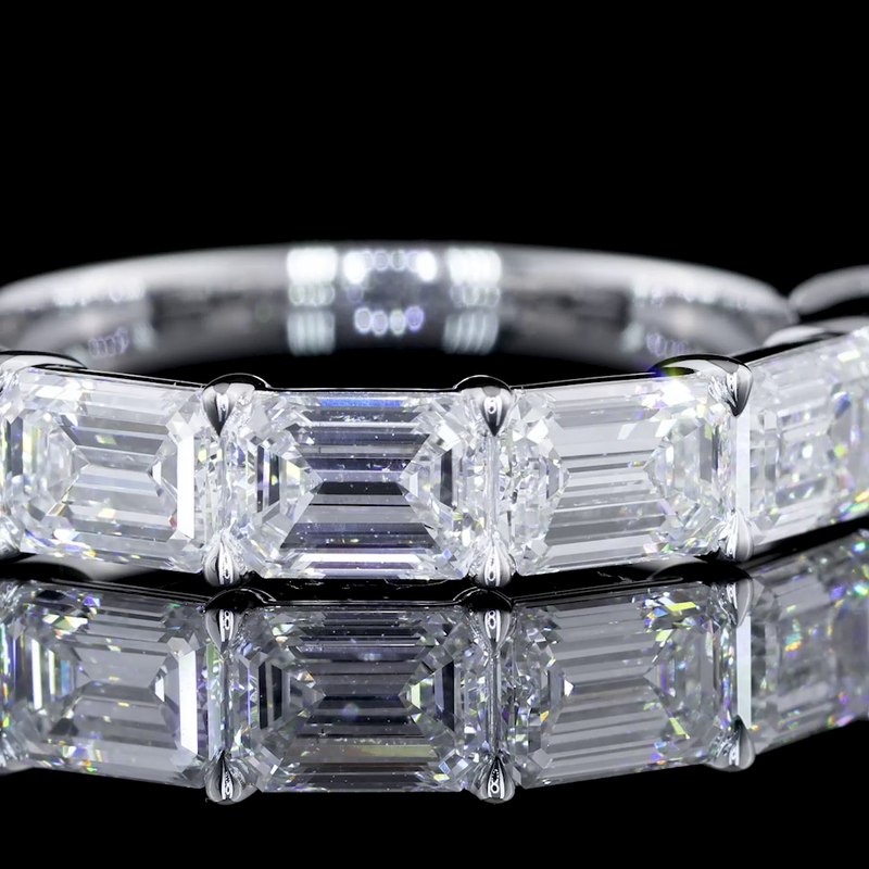 Lab-Grown 2.97 Carat Emerald E-VS1 Diamond 14K White Gold Half Eternity Eternity Band