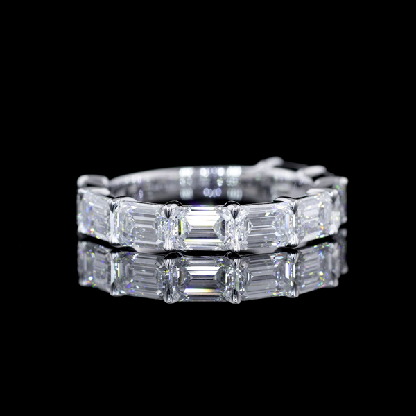 Lab-Grown 3.14 Carat Emerald D-VS1 Diamond 14K White Gold 3/4 Band Eternity Band