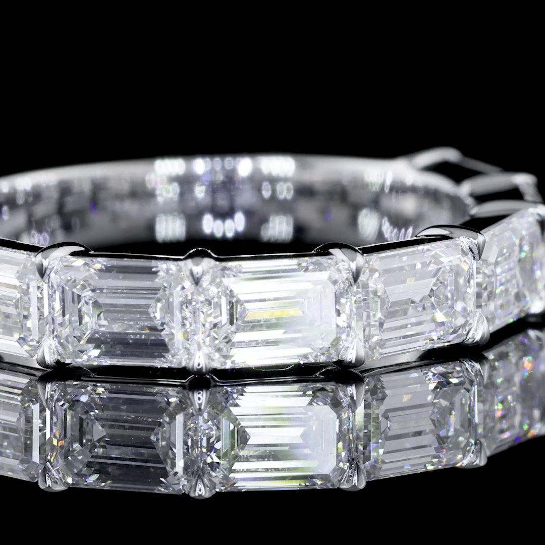 Lab-Grown 3.14 Carat Emerald D-VS1 Diamond 14K White Gold 3/4 Band Eternity Band