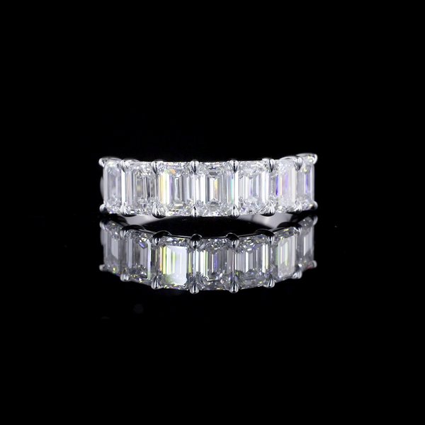 Lab-Grown 2.45 Carat Emerald F-VVS2 Diamond 14K White Gold Half Eternity Eternity Band