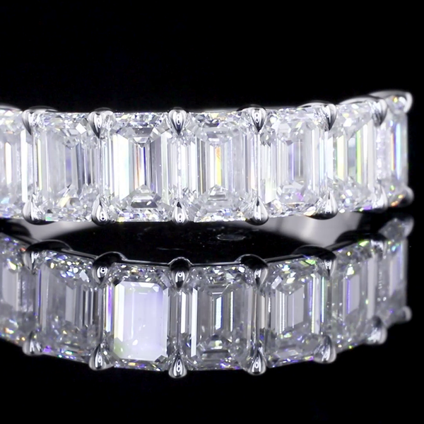 Lab-Grown 2.45 Carat Emerald F-VVS2 Diamond 14K White Gold Half Eternity Eternity Band