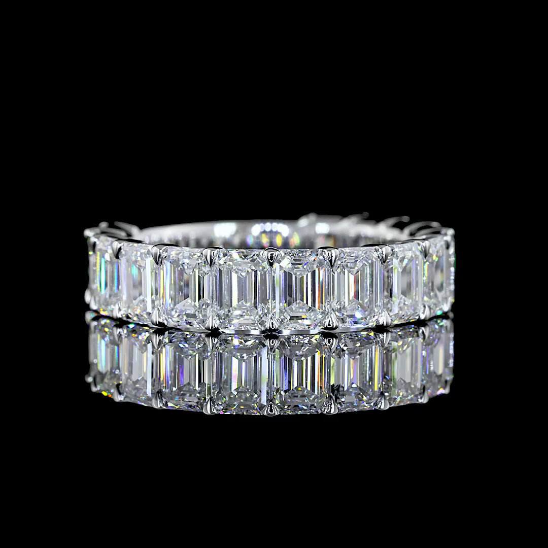 Lab-Grown 4.55 Carat Emerald E-VS Diamond 14K White Gold 3/4 Band Eternity Band