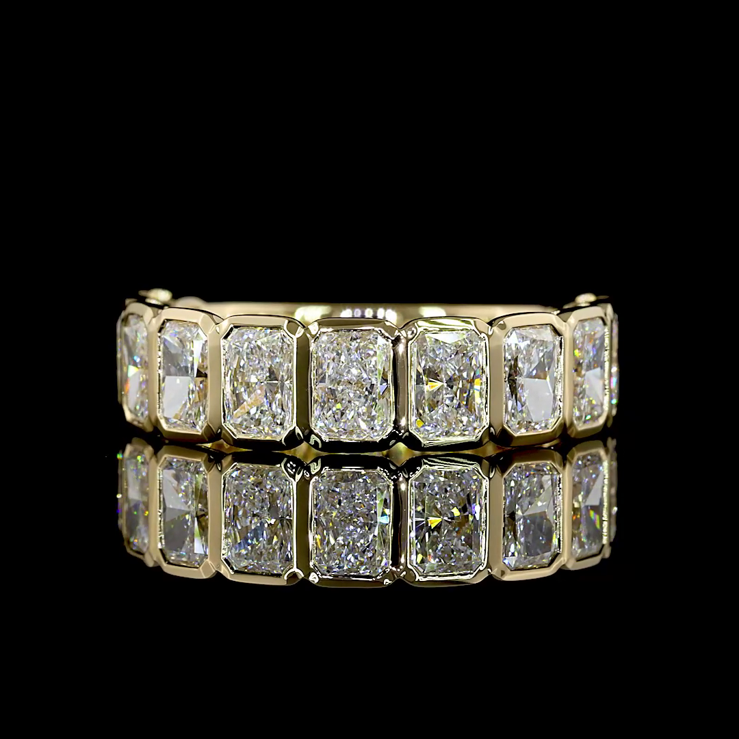 Lab-Grown 3.34 Carat Radiant D-VS1 Diamond 14K Yellow Gold 3/4 Band Eternity Ban