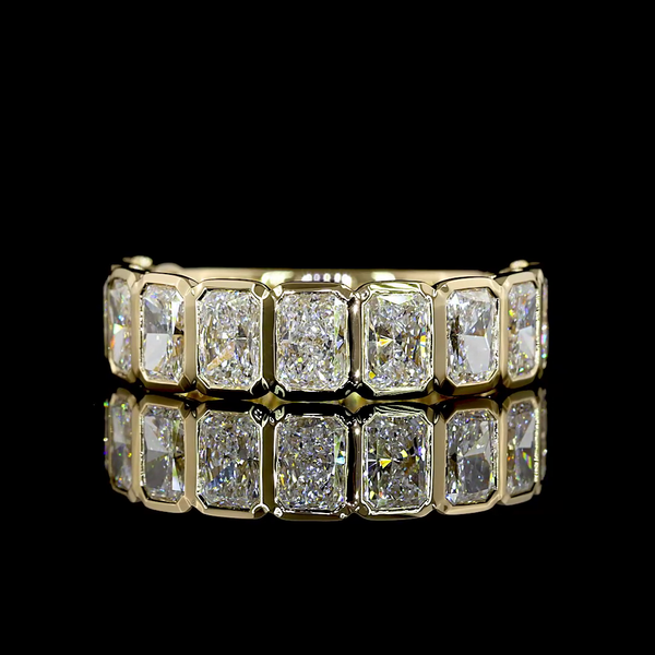 Lab-Grown 3.34 Carat Radiant D-VS1 Diamond 14K Yellow Gold 3/4 Band Eternity Ban