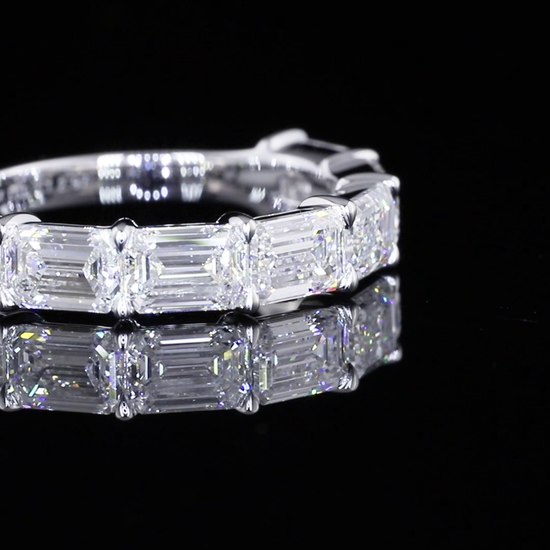 Lab-Grown 2.68 Carat Emerald E-VVS2 Diamond 14K White Gold Half Eternity Eternity Band