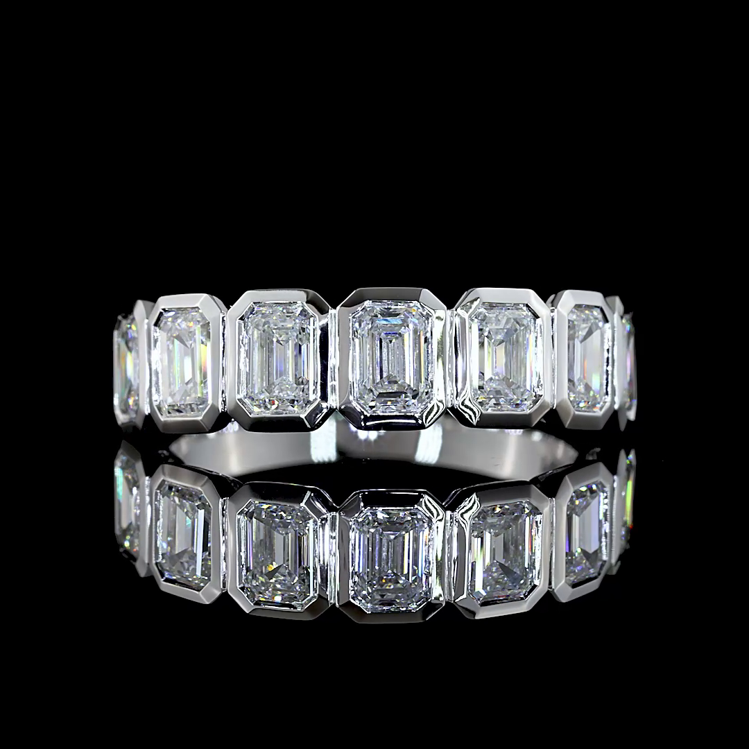 Lab-Grown 1.93 Carat Emerald E-VVS2 Diamond 14K White Gold 7 Stones Eternity Ban