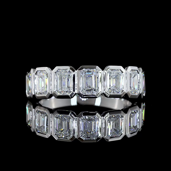Lab-Grown 1.93 Carat Emerald E-VVS2 Diamond 14K White Gold 7 Stones Eternity Ban