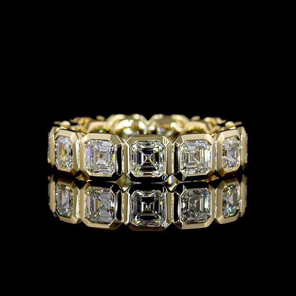 Lab-Grown 3.92 Carat Asscher E-VS Diamond 14K Yellow Gold Eternity Band Eternity
