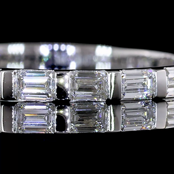 Lab-Grown 0.87 Carat Emerald E-VS Diamond 14K White Gold 3/4 Band Eternity Band