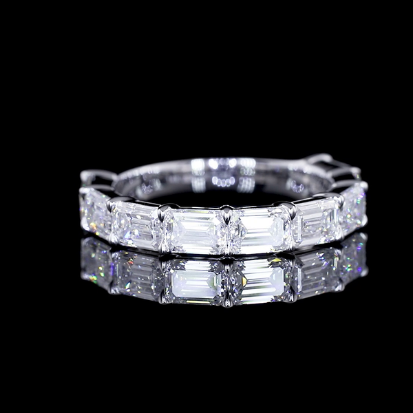 Lab-Grown 2.85 Carat Emerald E-VVS2 Diamond 14K White Gold Half Eternity Eternity Band