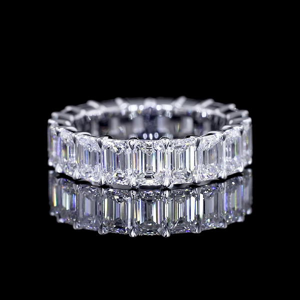 Lab-Grown 5.61 Carat Emerald E-VS1 Diamond 14K White Gold Eternity Band Eternity