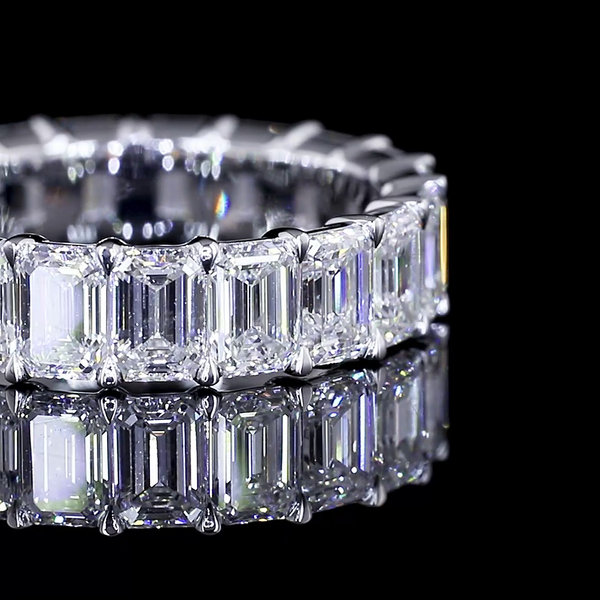 Lab-Grown 5.61 Carat Emerald E-VS1 Diamond 14K White Gold Eternity Band Eternity