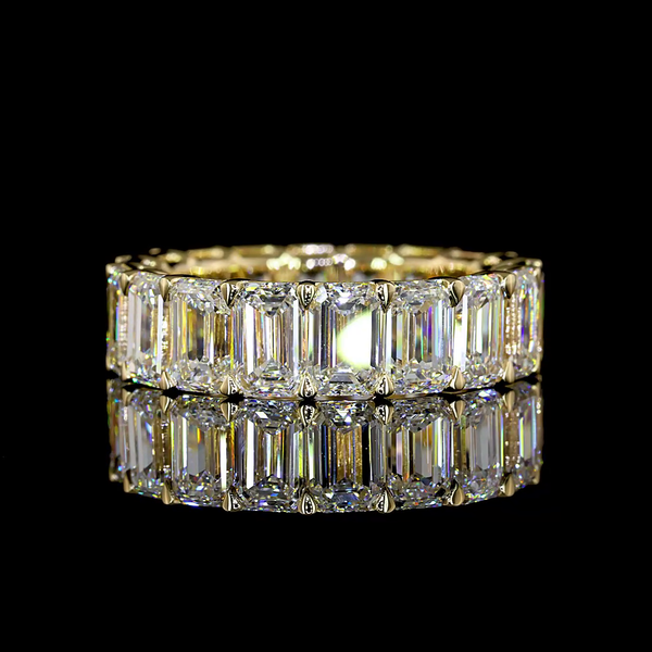 Lab-Grown 8.98 Carat Emerald E-VS Diamond 14K Yellow Gold Eternity Band Eternity