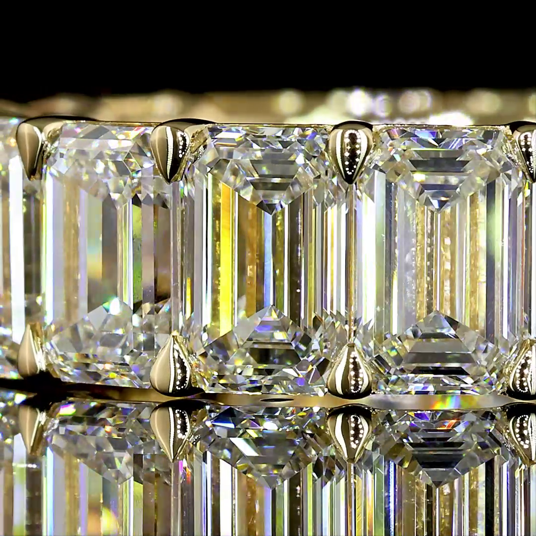 Lab-Grown 8.98 Carat Emerald E-VS Diamond 14K Yellow Gold Eternity Band Eternity