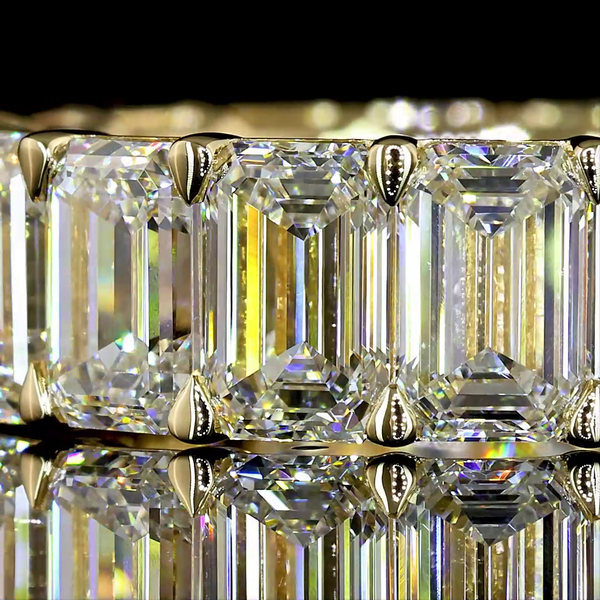Lab-Grown 8.98 Carat Emerald E-VS Diamond 14K Yellow Gold Eternity Band Eternity