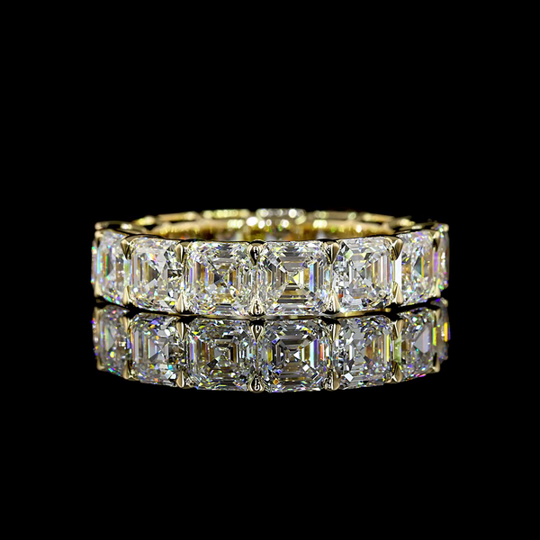 Lab-Grown 7.96 Carat Asscher E-VS Diamond 14K Yellow Gold Eternity Band Eternity