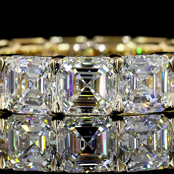 Lab-Grown 7.96 Carat Asscher E-VS Diamond 14K Yellow Gold Eternity Band Eternity
