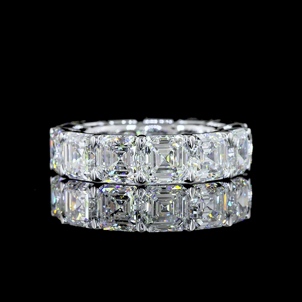 Lab-Grown 13.09 Carat Asscher E-VS1 Diamond 14K White Gold Eternity Band Eternit
