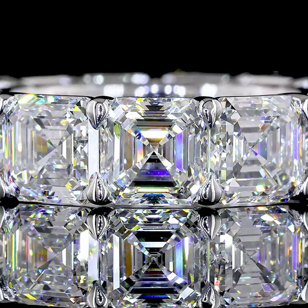 Lab-Grown 13.09 Carat Asscher E-VS1 Diamond 14K White Gold Eternity Band Eternit