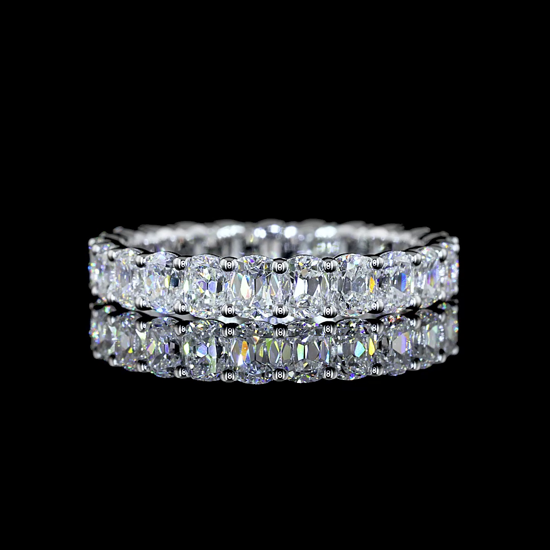 Lab-Grown 2.8 Carat Antique Cushion E-F-VS Diamond 14K White Gold Eternity Band 