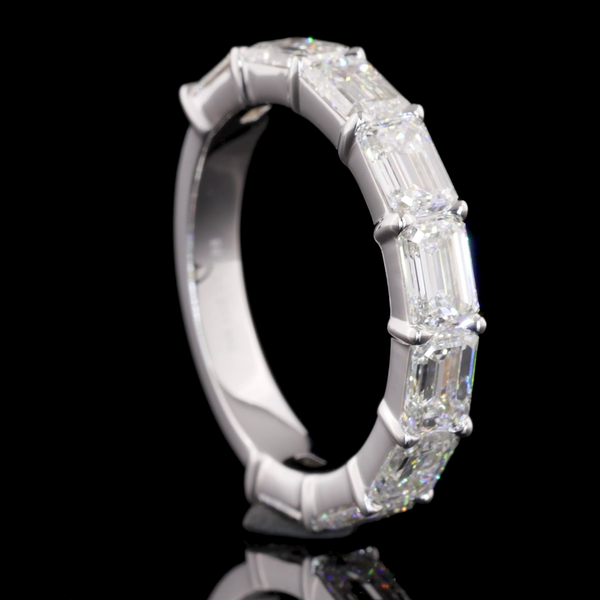 Lab-Grown 3.01 Carat Emerald E-VS1 Diamond 14K White Gold Half Eternity Eternity Band