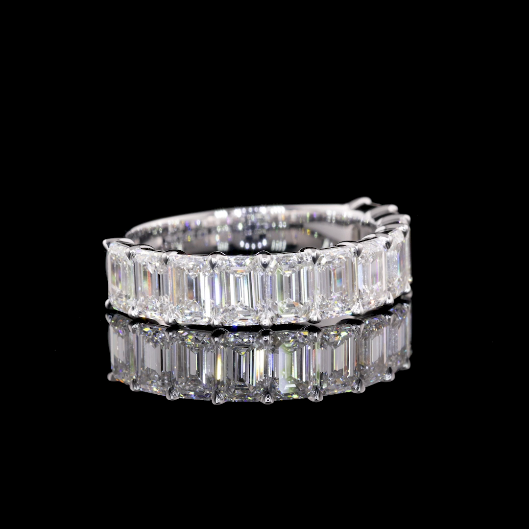 Lab-Grown 2.87 Carat Emerald E-F-VS1 Diamond 14K White Gold Half Eternity Ring