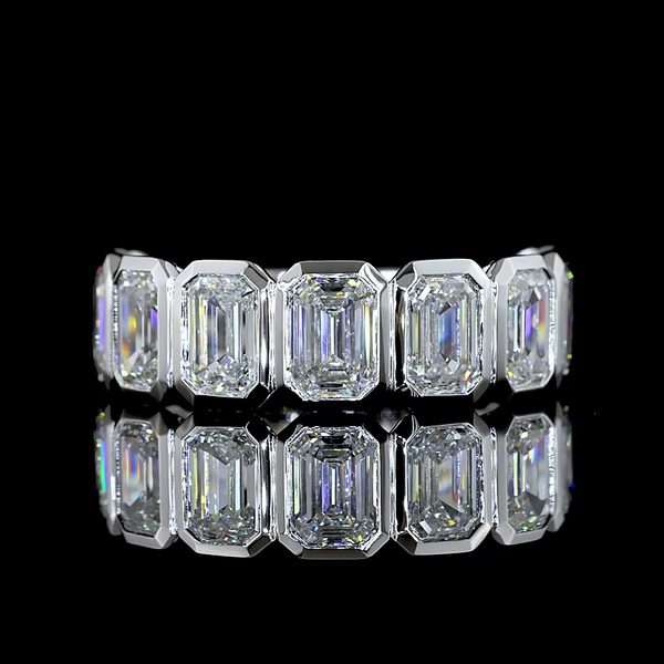 Lab-Grown 4.54 Carat Emerald E-VS Diamond 14K White Gold 3/4 Band Eternity Band