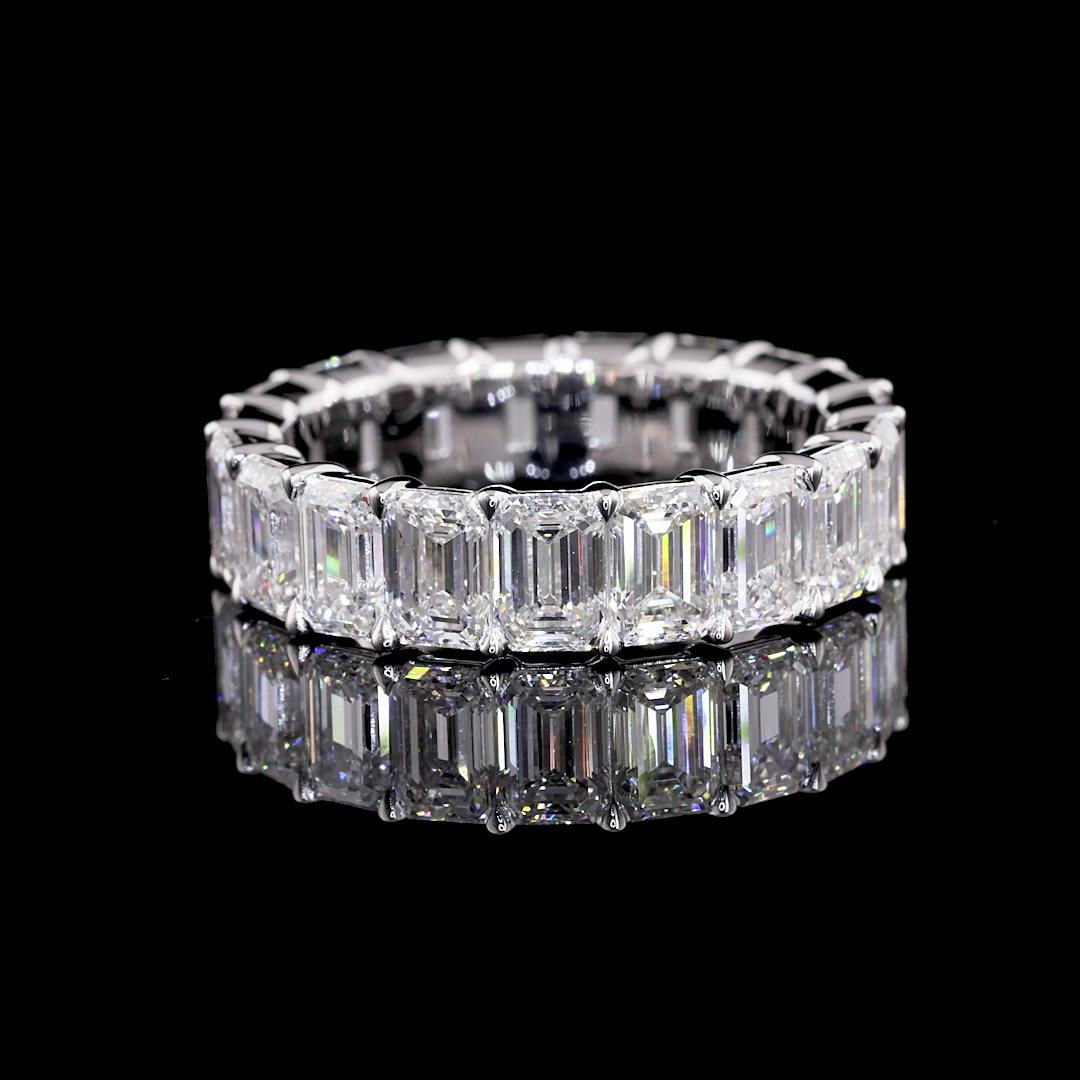 Lab-Grown 5.45 Carat Emerald E-VVS2 Diamond 14K White Gold Eternity Band Eternit