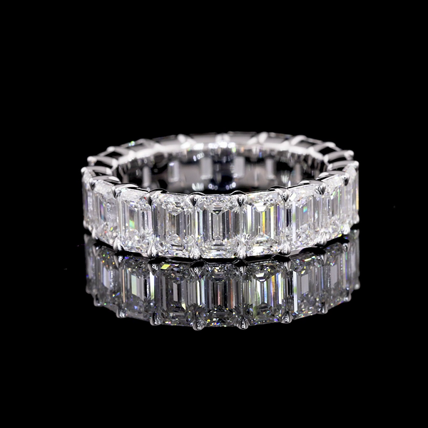 Lab-Grown 5.45 Carat Emerald E-VVS2 Diamond 14K White Gold Eternity Band Eternit