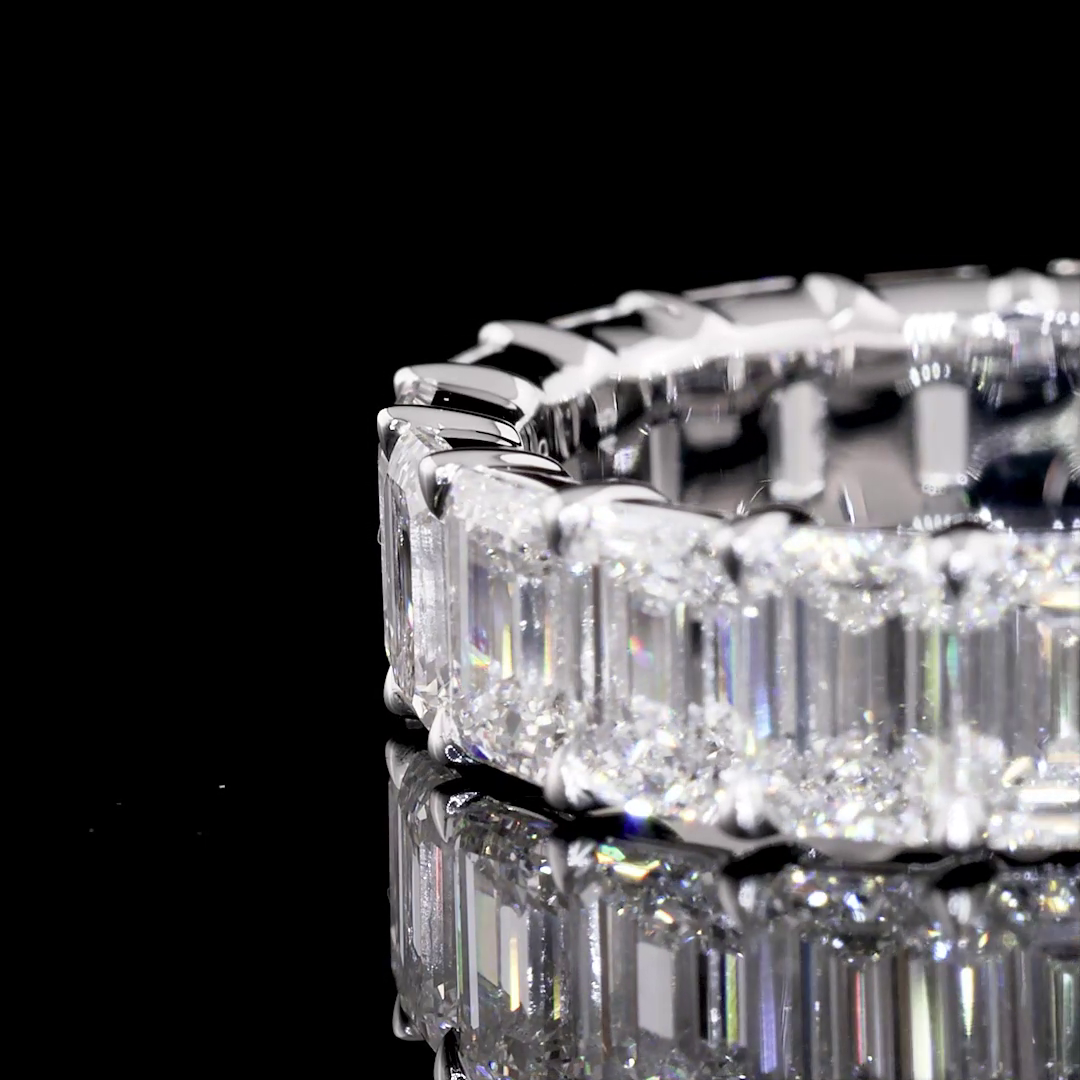 Lab-Grown 5.45 Carat Emerald E-VVS2 Diamond 14K White Gold Eternity Band Eternit