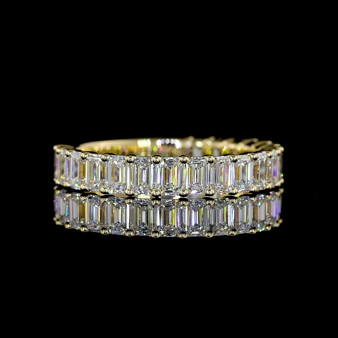 Lab-Grown 2.03 Carat Emerald E-VS Diamond 14K Yellow Gold 3/4 Band Eternity Band