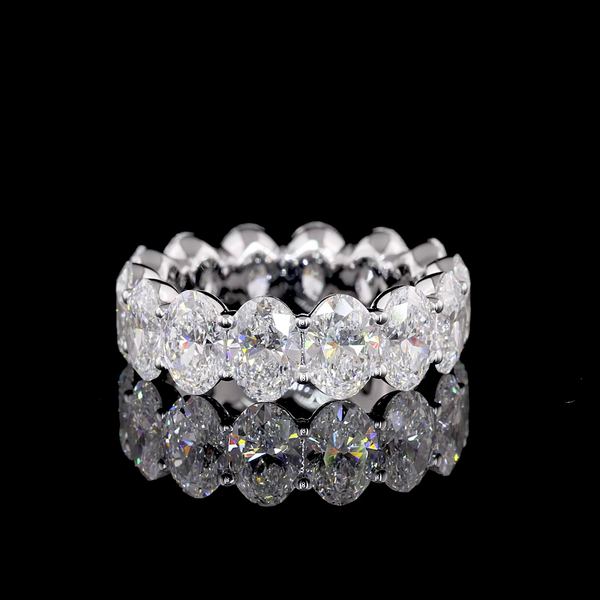 Lab-Grown 7.84 Carat Oval F-VS1 Diamond 14K White Gold Eternity Band Eternity Ba