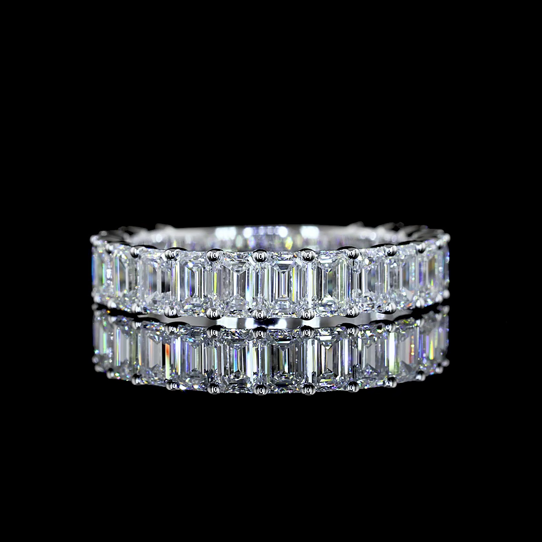 Lab-Grown 2.57 Carat Emerald E-VS Diamond 14K White Gold 3/4 Band Eternity Band