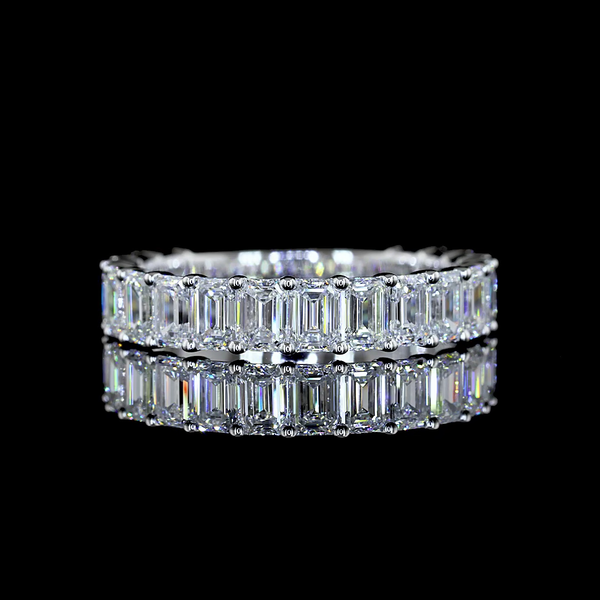 Lab-Grown 2.57 Carat Emerald E-VS Diamond 14K White Gold 3/4 Band Eternity Band