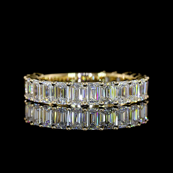 Lab-Grown 2.58 Carat Emerald E-VS Diamond 14K Yellow Gold 3/4 Band Eternity Band