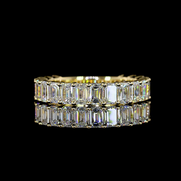 Lab-Grown 2.6 Carat Emerald E-VS Diamond 14K Yellow Gold 3/4 Band Eternity Band