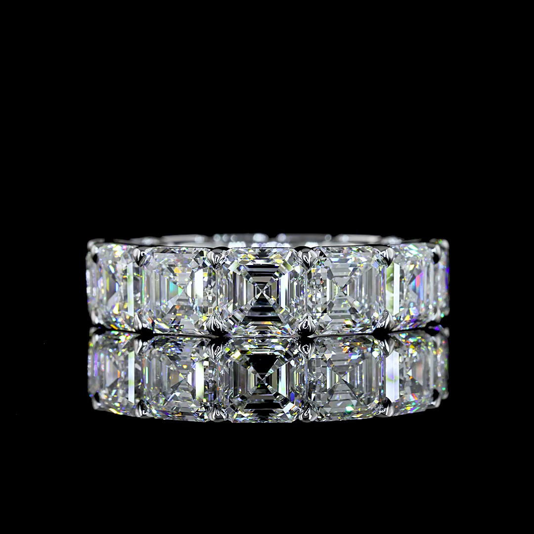 Lab-Grown 13.25 Carat Asscher E-F- Diamond 14K White Gold Eternity Band