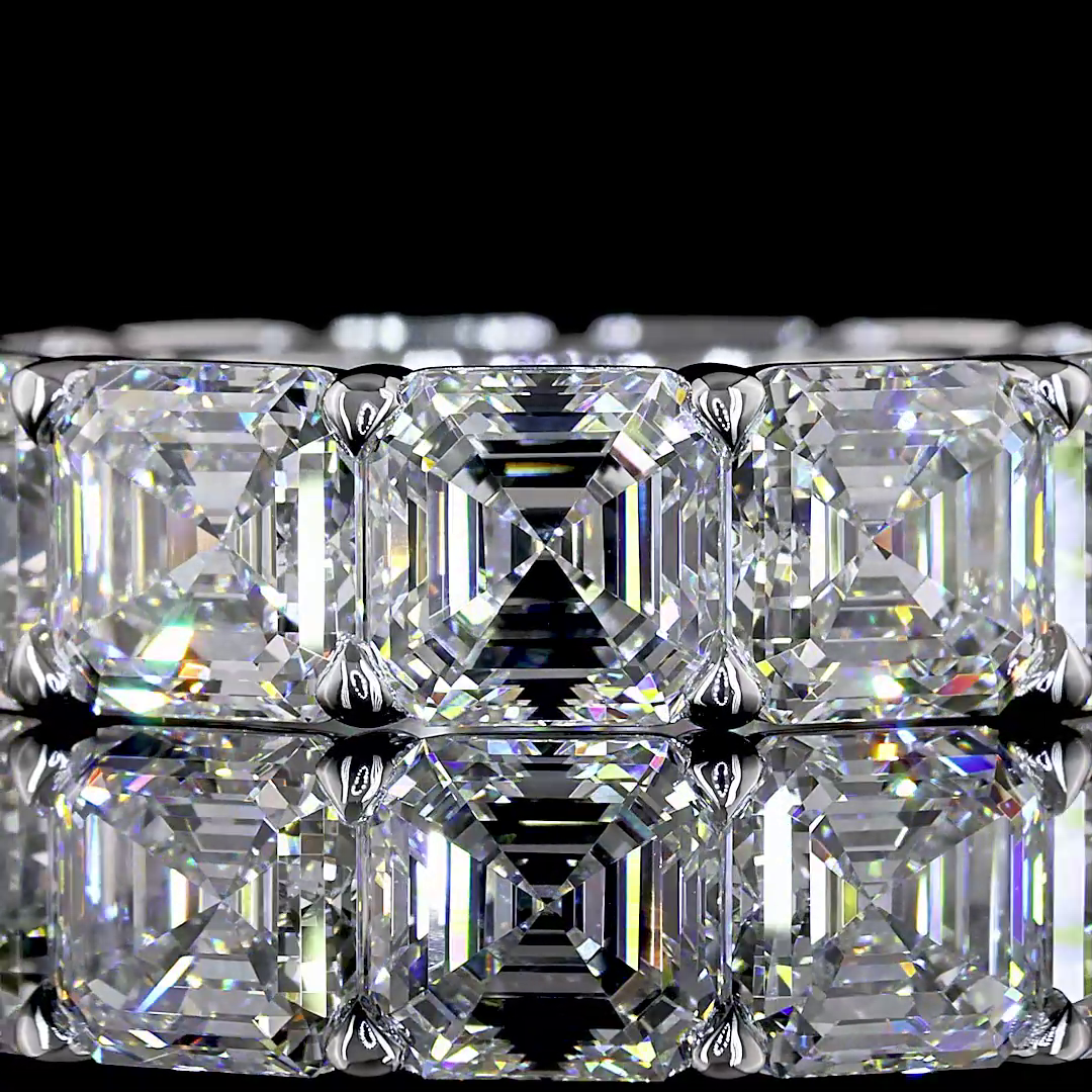 Lab-Grown 13.25 Carat Asscher E-F- Diamond 14K White Gold Eternity Band