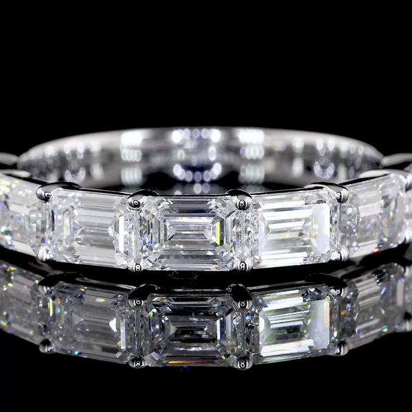 Lab-Grown 1.97 Carat Emerald F-VS1 Diamond 14K White Gold Half Eternity Eternity Band