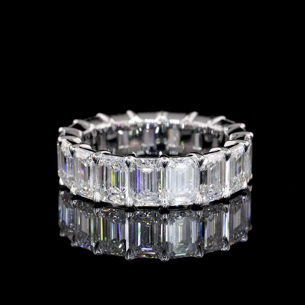 Lab-Grown 7.97 Carat Emerald E-VVS2 Diamond 14K White Gold Eternity Band Eternit