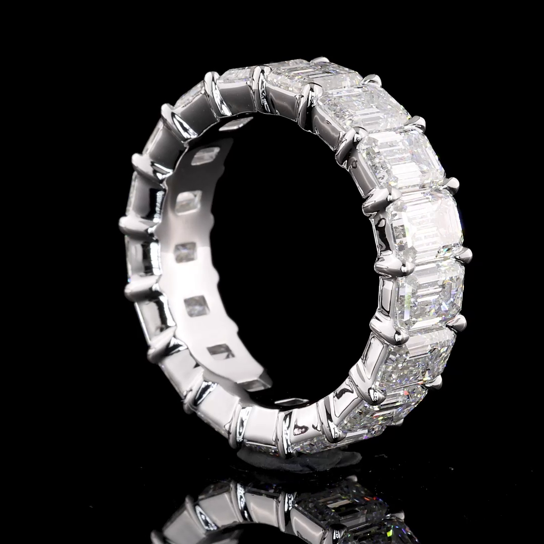 Lab-Grown 7.97 Carat Emerald E-VVS2 Diamond 14K White Gold Eternity Band Eternit